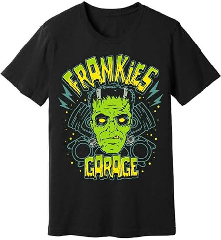 Frankenstein's Garage Psychobilly Rockabilly Monsters and Martians T-Shirt Unisex Black Mens Tees XXL