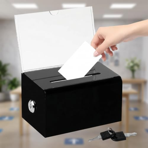 Scatola Per Donazioni In Acrilico, Scatola Per Votazione, Urna Elettorale Trasparente con Chiave, Scatola per Donazioni con Serratura, per Biglietti da Visita, Votazioni, Concorsi, nero