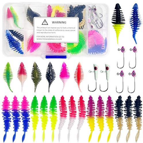 L PATTERN 30 PCS Forellen Gummi Set mit Box | Gummifische Forellenköder Kit | Gummiköder Set Forellen Angeln mit Jigkopf Kunstköder Trout Baits