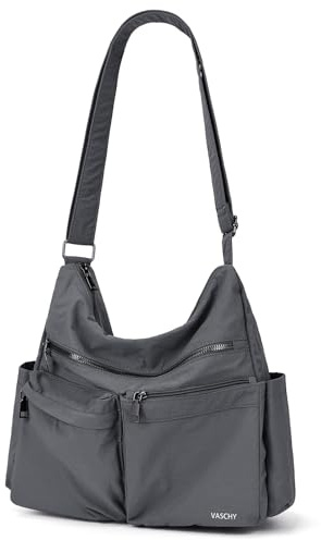 VASCHY Bolso Bandolera Mujer Ligero Impermeable, Bolso Universidad Mujer Casual Bolso Cruzado Múltiples Bolsillos con RFID Antirrobo para Oficina Colegio Viaje, Gris