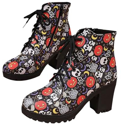Scarponcini con Pelo Donna Stivali Equitazione Bambina Casual in Pelle Antiscivolo E Lacci sotto Motivo Stampato a Stivali Overknee da Punk Stivaletti da Pioggia per Polpacci grossi