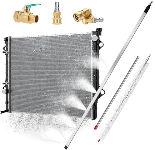 Radiator Cleaning Wand, 39 Radiator Cleaner Wand, Stainless Steel 4500 PSI High Pressure Washer Quick Connect Cleaning Tool with Water/Air Blow Gun Adapter and Cleaner Brush for Car Truck RV Tractor