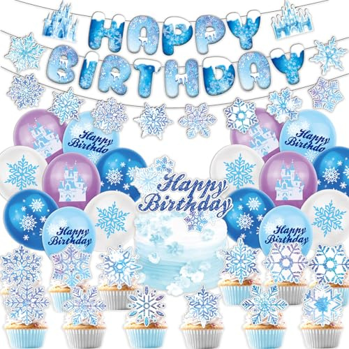 Juego de 32 copos de nieve para fiestas de cumpleaños, decoración de fiestas de invierno, artículos temáticos de copos de nieve, decoración de tartas, globo, bautizo, niña, artículo de cumpleaños