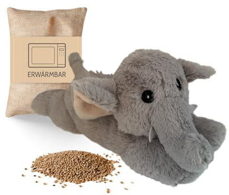 Habibi Premium MIDI Deluxe – Cuscino termico/peluche per neonati e bambini – 2043 Mini elefante imbottitura di miglio rimovibile, per riscaldare nel microonde, adatto anche per adulti (elefante)