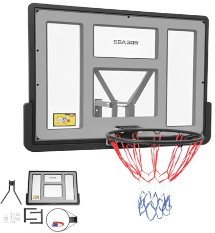 Armanyya Basketballkorg med bakvägg, basketballkorg för utomhus & inomhus, basketballkorg för väggmontering i rummet med Ø45 cm stålkorg och nät, komplett set, 110 x 75 cm, Svart
