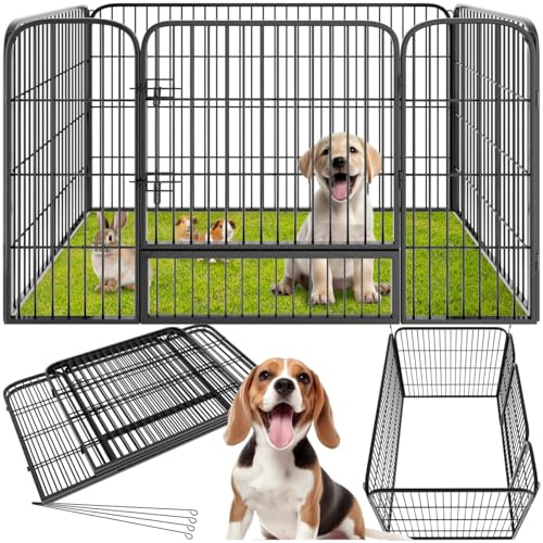 tectake® Parque para Perros, Puerta Seguridad para Niños y Mascotas, Valla Metálica, Jaula Perro, Barrera de Seguridad Plegable, Parque Perros y Conejos, Doble Cierre - Gris