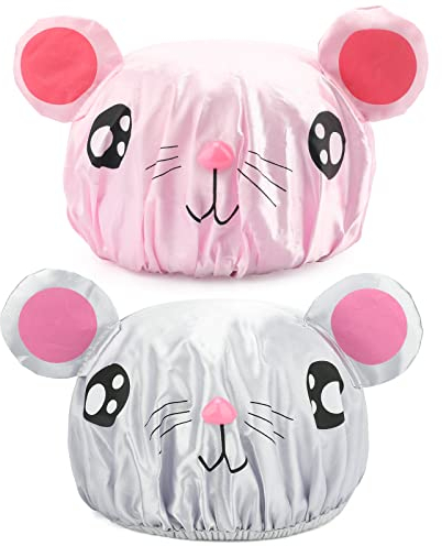 G2PLUS 2 Stück Kinder Duschhaube, Karikatur Dusche Kappen, Elastische Wasserdichte Doppellagige Duschhaube für Jungen und Mädchen