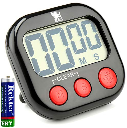 H&S Kitchen Timer Digital Cooking Timer Magnetic Countdown Clock Large LCD Screen Loud Alarm - Black