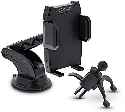 InLine® - Supporto da auto per smartphone con ventosa o per griglia di ventilazione, One Click Easy II, universale