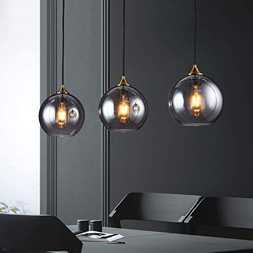 Table à manger moderne Suspension, 3-Flamming de boule en verre Lampe suspendue Hauteur réglable E27 Lustre for salle à manger Salon Chambre (Color : Smoky Gray-A)