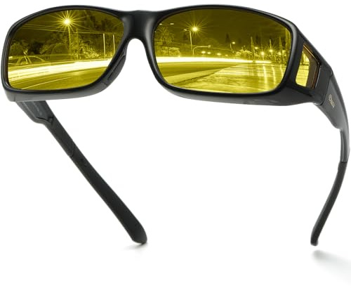 DUCO Polarisierte Nachtfahrtbrille Überbrille für Korrektionsbrille für Brillenträger Polarisierte Nachtsichtbrille (L, Schwarz)