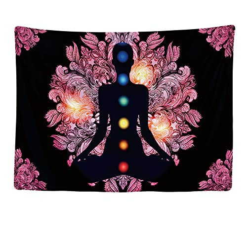 Ulticool - Appeso a Parete Decoración Casa - Chakra Energía Curativa Negra Rosa Mandala - 200 x 150 cm Grande – Murales Alfombra Tapiz Pared - Tapices Decorativo para Habitacion Dormitorio Salon