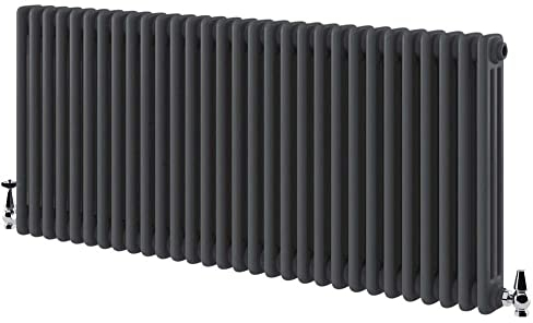 Utopia Traditional Horizontal Radiator 3 Column Triple Panel Vintage Style Central Heating Grey – 600 x 1370mm