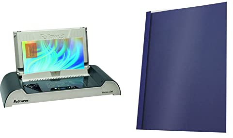 Fellowes 5641001 Büro Thermobindegerät Helios 30 platin/schwarz & Pavo Thermo-bindemappen A4, Rückenbreite 6 mm, 25-er Pack, 41-60 Blatt, blau