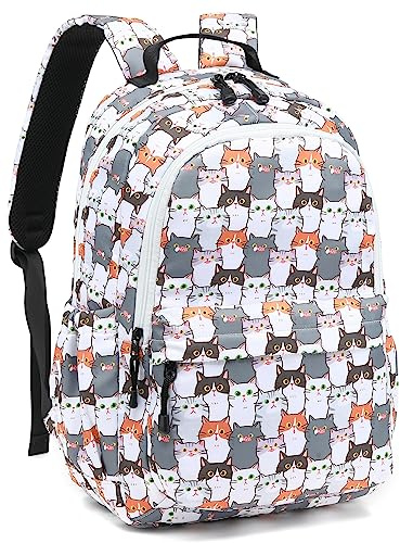 Leaper Cute Cat School Backpack Lightweight Bookbags College Laptop Backapck Travel Daypack Gray