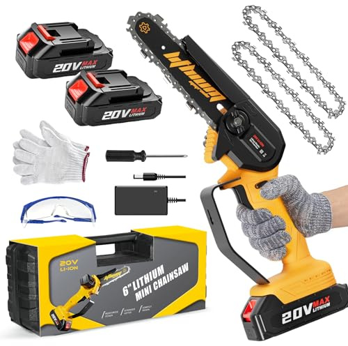 Mini Chainsaw 6-Inch with 2 Battery Powered Mini Electric Chain Saws Cordless Handheld Portable Small Power Only Cut Under 3 inch Fresh Wood