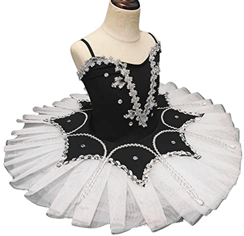 OTMYIGO Fille Professionnelle Swan Lake Costumes Ballet Strass Camisole Cygne Ballet Tutu Jupe Dur Organdi Plateau Performance Justaucorps Jupe,Noir,L