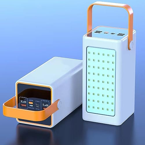 Stor kapacitet 66W snabbladdning + Pd20W Bärbar Utomhusmobil Power Bank med Belysning,White-30000mAh