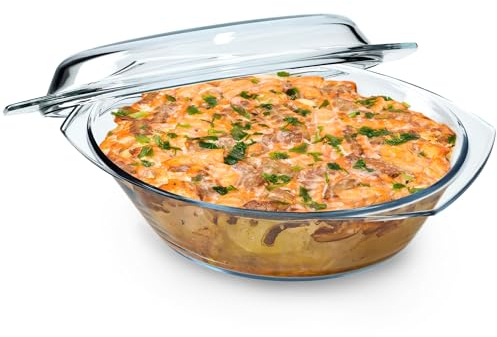 KADAX Pirofila per Cottura da Forno in Vetro Trasparente, Casseruola Ovale con Coperchio e Manici da Cucina, Piatto Resistente al Calore per Lasagne (4.4 L)