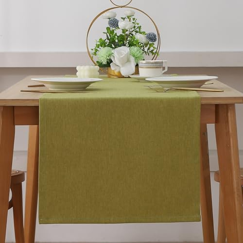 Tischläufer Modern, Tischläufer Leinenoptik Abwaschbar, Wasserabweisend Fleckschutz Table Runner Tischwäsche, Tischdecke Tischdekoration Für Küche Esstisch Tisch Party Urlaub(40 x 180 cm,Grün)