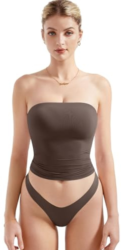 SUUKSESS Women Sexy Tube Top Summer Y2K Going Out Tops Casual Sleeveless Double Lined Basic Tank Top (Brown, S)