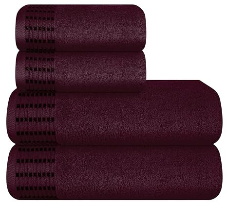 MALLONI HOME Ultra Soft 4er-Pack Handtuch-Set, Baumwolle, enthält 2 übergroße Badetücher 70 x 140 cm, 2 Handtücher 50 x 90 cm, für den täglichen Gebrauch, kompakt und leicht — Burgunderrot