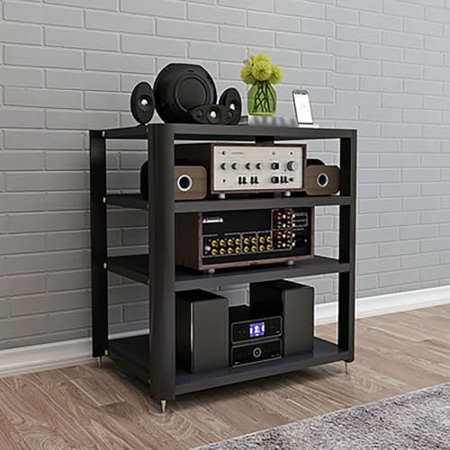 Mediaställ, Spelhylla, CD-skärmshylla, Underhållningsställ, AV-mediaställ med Power Strips, DVD-hylla Projektorhylla, Perfekt för projektor, DVD-spelare, Spelkonsol, Kabelbox.(Black,60x52x72cm)