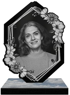 ETERNEL - Targa Funeraria Personalizzata Cornice Fiori - Foto e Testo personalizzabile, targa funeraria incisa al laser per omaggio, plexiglass, targa cimitero, mortuaria, funerali