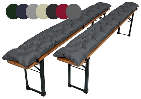 TexDeko® Garden 2er-Pack Bierbankauflagen für Bierzeltgarnitur gesteppt UV-beständig wasserabweisend 180x25cm gepolstert gemütliches Sitzkissen für Bierbank Festzeltgarnitur (Grau)