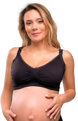 Carriwell Sujetador de Lactancia con Relleno y Soporte en Gel | Sujetador de Maternidad y Embarazo, Suave, Transpirable y sin Costuras | Aros de Gel Patentados | Confort, Sujeción y Estilo | L