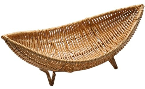 Lpitoy Cesta para Servir En Forma De Barco Tejida a Mano, Cesta para Servir Frutas, Verduras, Huevos, Pan, Bandeja Decorativa para Servir En Encimera De Cocina, Almacenamiento De Mesa