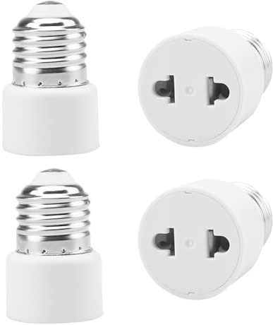 Powice 4 pezzi Adattatore presa E27, portalampada E27, adattatore presa lampada E27, attacco E27 da avvitare per veranda, garage, telecamera, terrazza, 2 poli, bianco