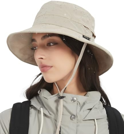 Creekstone Femme Bob Chapeau de Pluie imperméable, Chapeau Souple de Soleil Anti-UV UPF50+, d'été Pliable pour Homme Randonnée, Voyage (FR/ES, Alpha/lettres, Taille unique, Beige)