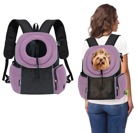 Galatée Kattbärare ryggsäck, justerbar hund främre bärryggsäck, liten medium hundväska, kattväska för resor vandring cykling promenader utomhus (lila)