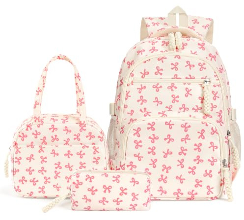 jingyuKJ Coquette Bow Backpack - Cute Kawaii Backpack Set Aesthetic Daypack Coquette Rucksack (A01 Bow Pink)