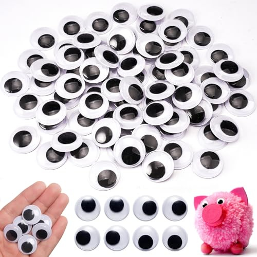 Jinsion 100 Piezas Ojos de Plástico Autoadhesivos - 20 mm Redondos Blancos Negros Ojos Manualidades, Ojos Móviles Autoadhesivos, Wiggle Eyes para Manualidades de Scrapbooking Artesanía Accesorios