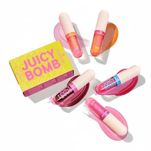 essence JUICY BOMB lip oil set 02 – Coffret d'huiles nourrissantes pour les lèvres au parfum fruité – Fini brillant – 5 teintes fruitées – Cosmétiques vegan – 5 x 2,4 ml