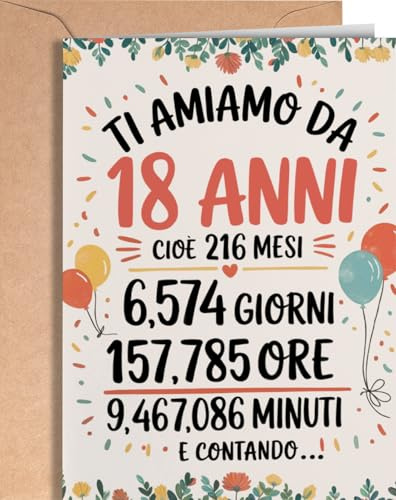 Biglietto Auguri 18 Anni Ragazza, Ragazzo - 18 Anni Regali per Compleanno - Biglietti Tanti Auguri 18 Uomo, Donna - Idee Regalo per Lei, Lui - Regalo Divertente Figlio, Figlia - EU 78