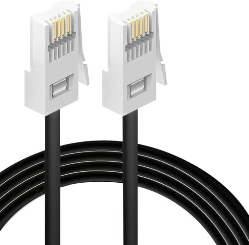HAWAKA 2PCS BT Telephone Cable, BT Male to Male Telephone Wire,RJ11 6P4C Male Plug to Male Plug Flat Cord 4 Wire Phone Cables for Landline (BK-2 Meters)