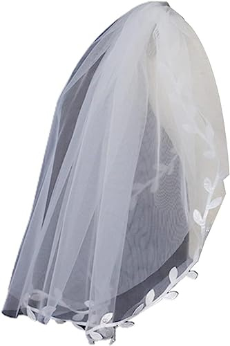 Brudslöja med kam, dubbla lager, korta, transparenta tyllhåraccessoarer for brudar, brudtärneslöjor for bröllop, brudslöja(Ivory)