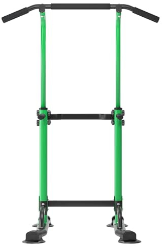 AuraCraft Power Tower, Dip Station, barra per trazioni multifunzione, con barra di trazione, regolabile in altezza da 169 a 210 cm (verde, 74 x 81 cm)