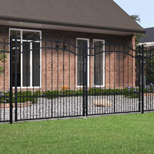 KKHOMEI Cancello Doppio con Punte a Lancia Cancello per Recinzione a Doppia Anta Cancello da Giardino per Recinzione con Manico, Serratura e 3 Chiavi in Acciaio zincato 305 x 150 cm