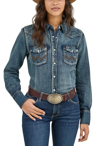Wrangler Women's Long Sleeve Western Yoke Snap Work Shirt, Denim, M