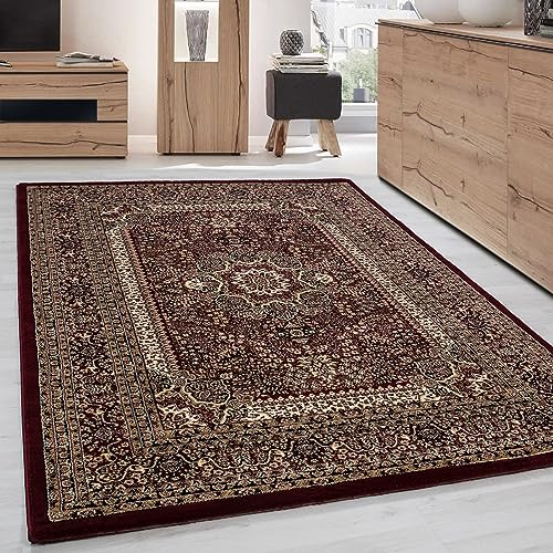 Carpettex Kurzflor Orientalischer Teppich - Klassisch Optik Webteppich Rot 160 x 230 cm - Vintage Wohnzimmerteppich Schlafzimmer Weich Waschbar Küchenteppich