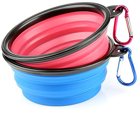 H&S Cuenco Plegable de Silicona para Perro - 2uds - Bebedero o Comedero Portatil sin BPA para Perros - Incluye Mosquetón Portátil para Viaje