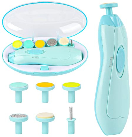 Baby Nail Trimmer Electric, Lupantte Safe Baby Nail File, Baby Nail Clippers with Light and 6 Grinding Pads for Newborn Infant Toddler or Adults Toes and Fingernails, Kids Nail Care, Polish and Trim
