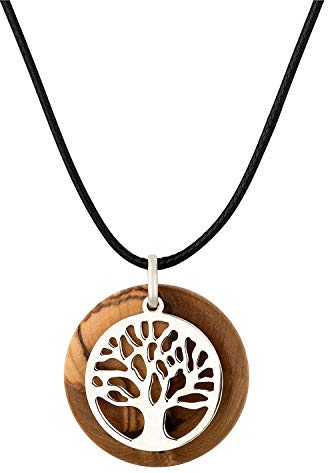 MaMeMi LEBENSBAUM-KETTE 925 STERLING SILBER & OLIVENHOLZ – Ø 3 cm – Handgefertigt in Bethlehem – Symbol für NEUES LEBEN, WACHSTUM & SCHUTZ – Geschenk zur KOMMUNION, FIRMUNG, KONFIRMATION