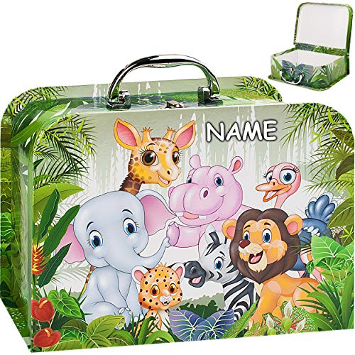 alles-meine.de GmbH 2 TLG. Kofferset/Kinderkoffer - in 2 Größen ! - Zootiere & Dschungel Tiere - inkl. Name - Koffer - Pappkoffer - Puppenkoffer - Kinder - Pappe Karton - Tier ..