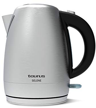 Taurus Hervidor de Agua Eléctrico Selene, 2200W, 1.7L, Ebullición Rápida, Sin BPA, Base 360º, Acero Inoxidable y Cristal, Sistemas de Seguridad, Resistencia Oculta, Filtro Extraíble, Cable 0,7 m