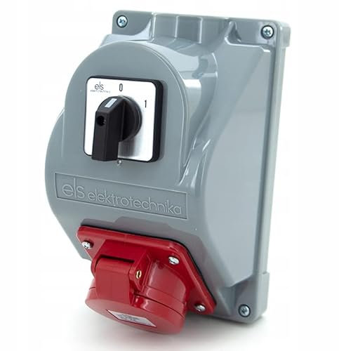 ELS Elektrotechnika Distributore di corrente da parete, con 1 presa CEE 32A e interruttore 0-1. Distributore di corrente cablato, pronto per il collegamento per interni ed esterni